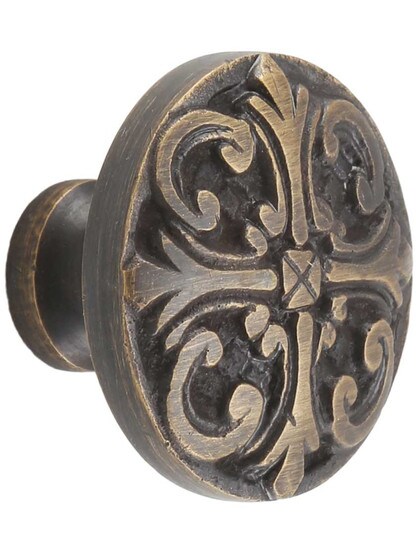 Gaios Solid-Brass Cabinet Knob - 1 1/2 inch Diameter in Antique Brass.